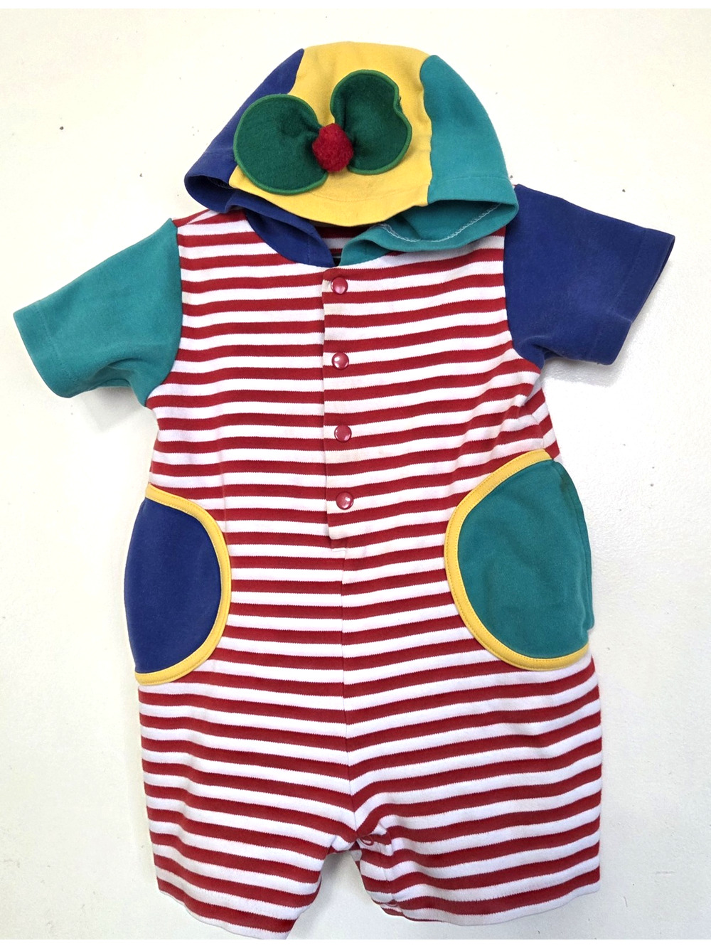 Vintage Class Club Baby 24 Months Colorful Jumpsuit Red & White Stripes Hood
